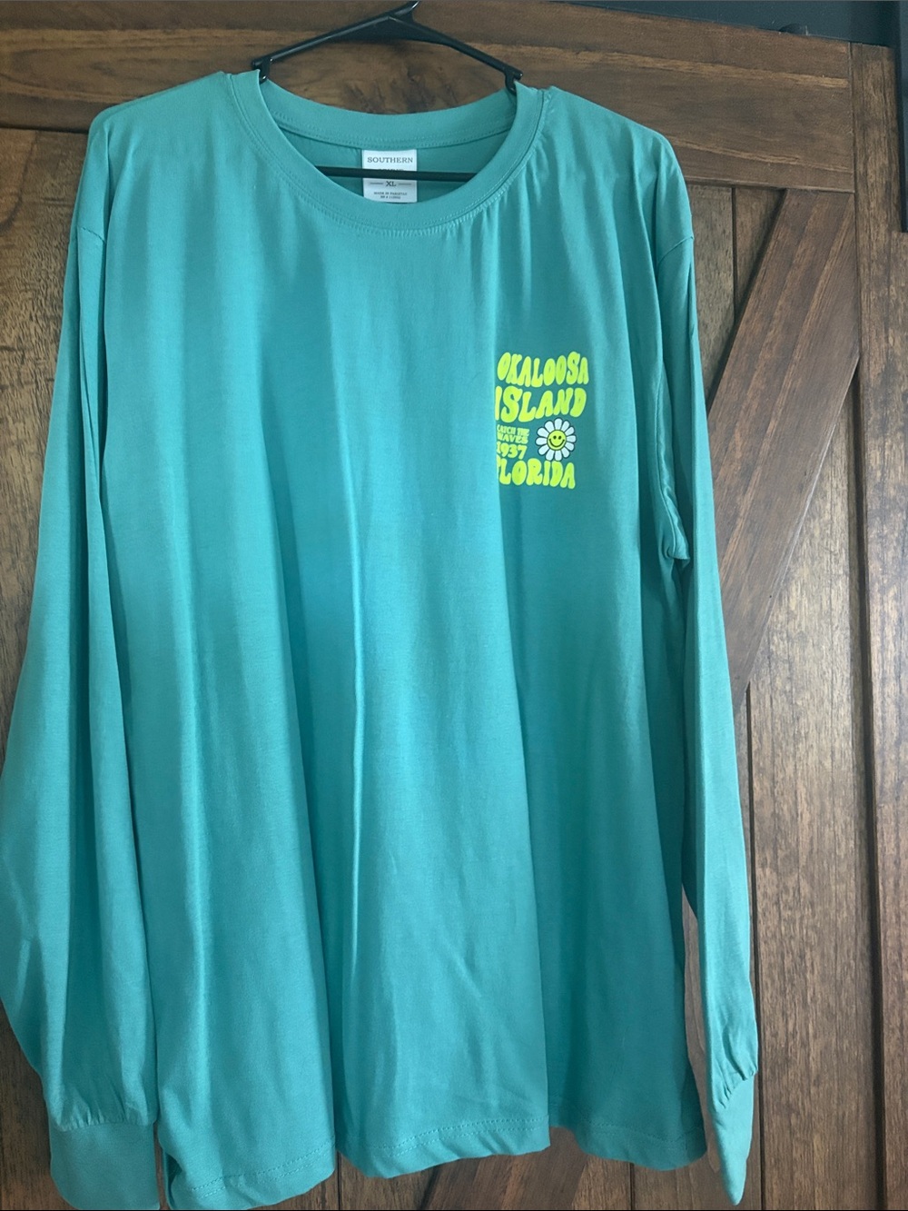 Southern Tide Teal Long Sleeve Tee with Neon Yellow Chest Graphic
